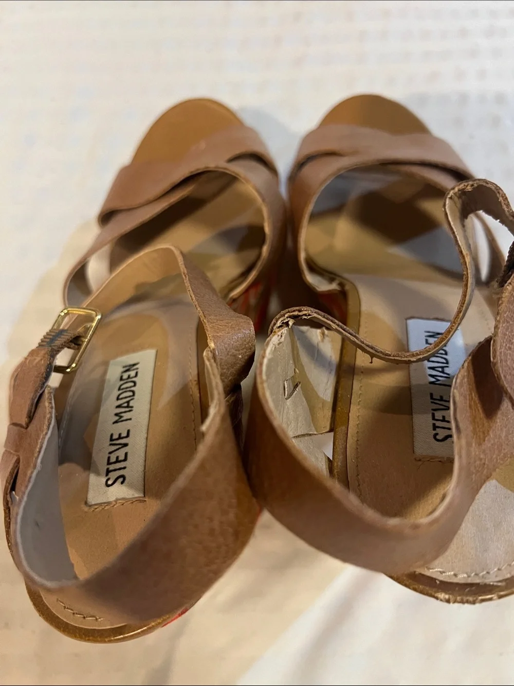 Steve Madden Brown Cross-Strap Wedge Sandals